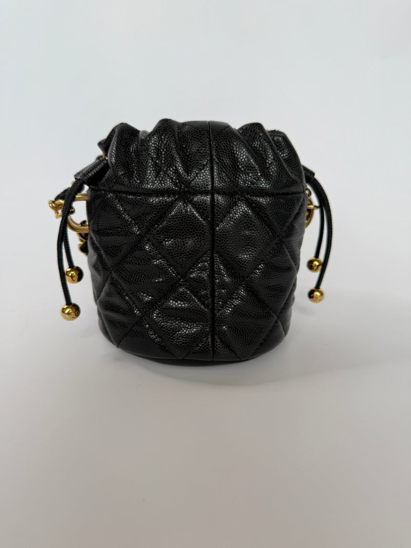 Chanel Micro Bucket Bag On Chain In Black Caviar GHW