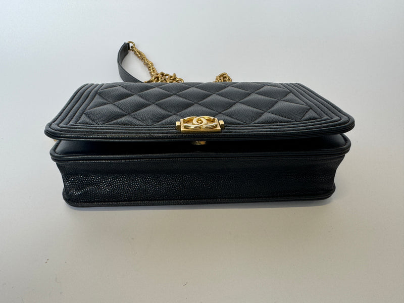 Chanel Boy Wallet On Chain In Black Caviar GHW