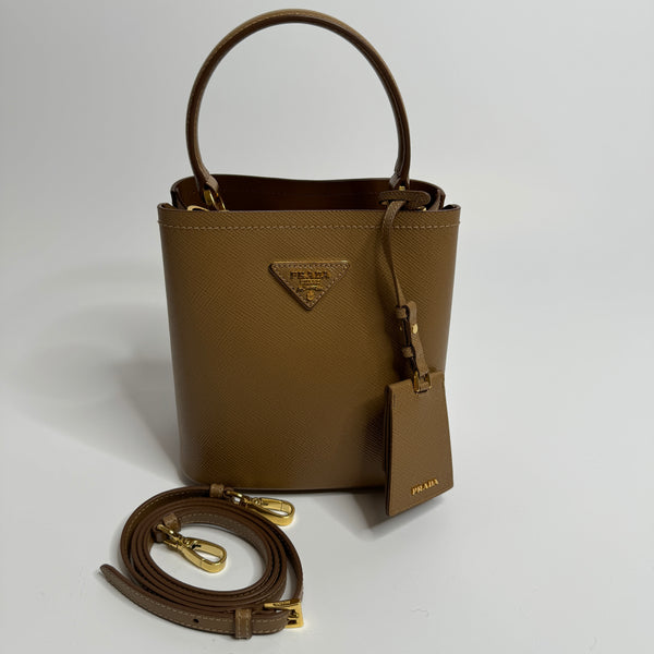 Prada Panier Small Bag In Caramel Saffiano Leather