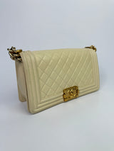 Chanel Boy Bag Medium In Cream Lambskin GHW