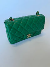 Chanel Mini Rectangle Flap Bag In Green Lambskin PGHW