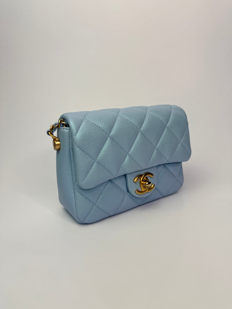 Chanel My Perfect Mini Square In Iridescent Blue Caviar Aged GHW