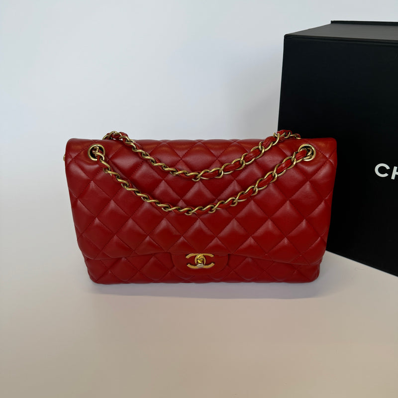 Chanel Jumbo Classic In Red Lambskin GHW