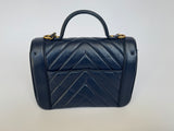 Chanel Top Handle Flap Bag In Navy Crumpled Calfskin