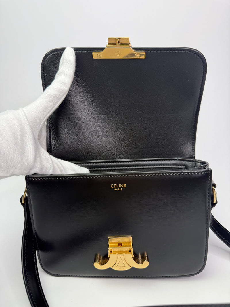 Celine Classique Teen Triomphe Bag In Shiny Black Calfskin