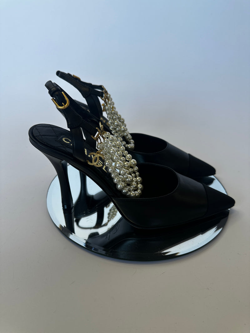 Chanel Pearl Slingbacks Pumps (Size 39 /UK 6)