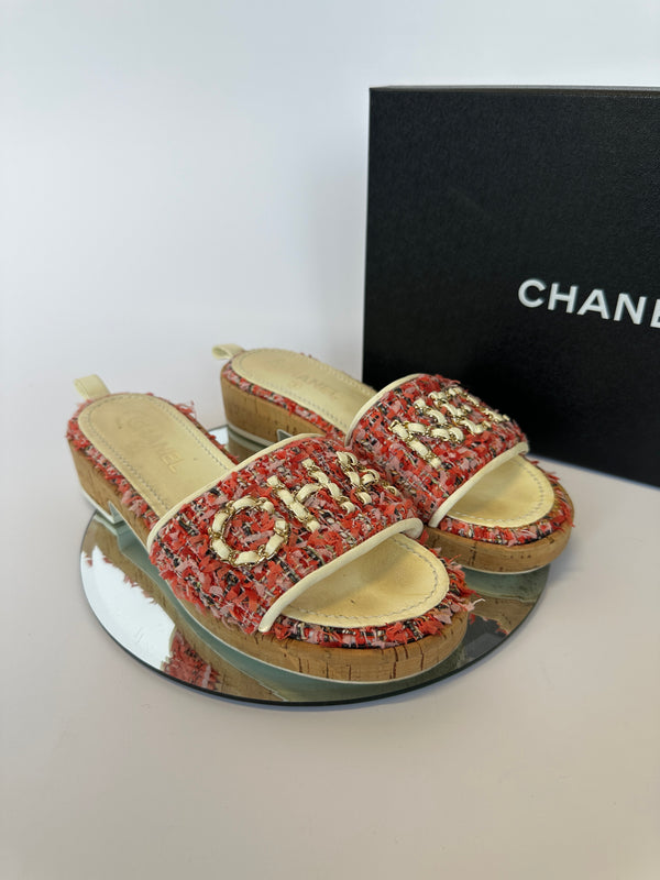 Chanel CC Tweed Mules (Size 39/UK6)