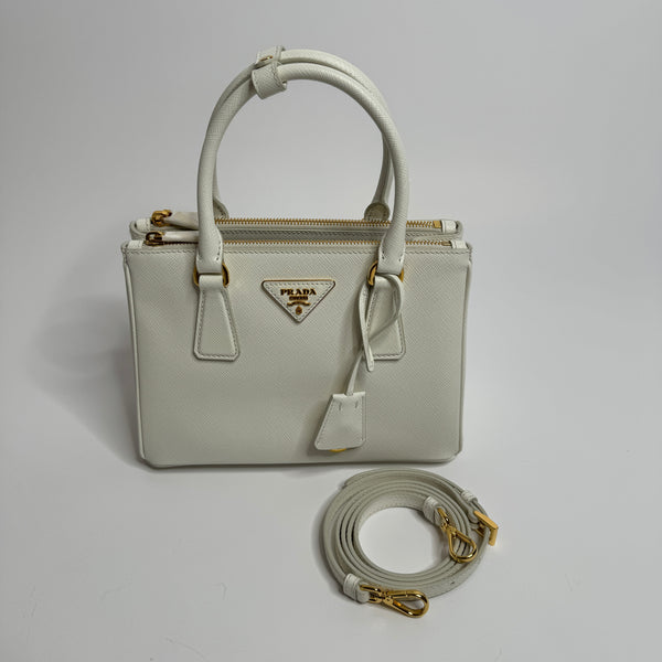 Prada Galleria Tote Small In White Saffiano Leather