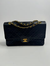 Chanel Vintage Black Lambskin Leather Medium Classic Double Flap