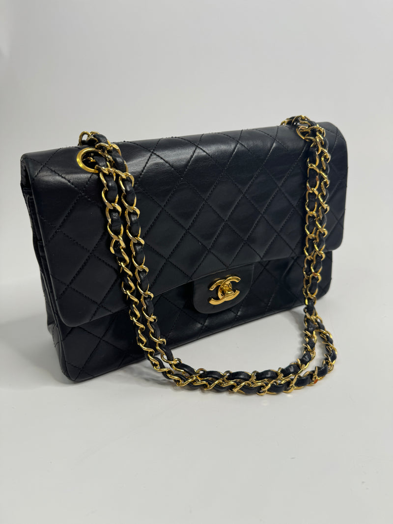 Chanel Vintage Black Lambskin Leather Medium Classic Double Flap