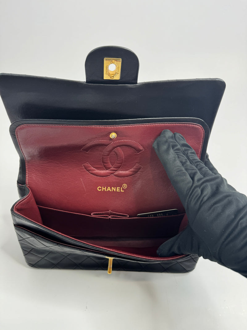 Chanel Vintage Black Lambskin Leather Medium Classic Double Flap