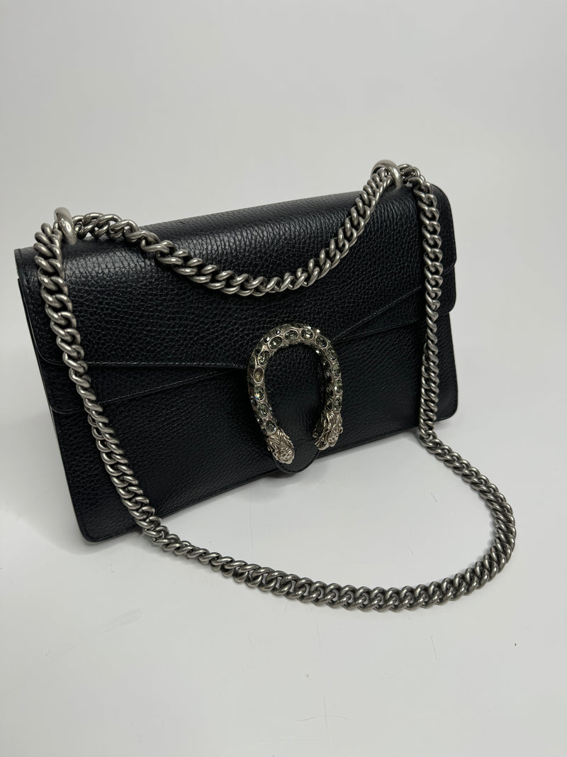 Gucci Dionysus GG Small Black Leather Shoulder Bag