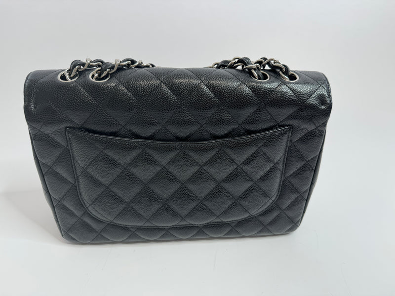 Chanel Black Caviar Leather Jumbo Classic Single Flap