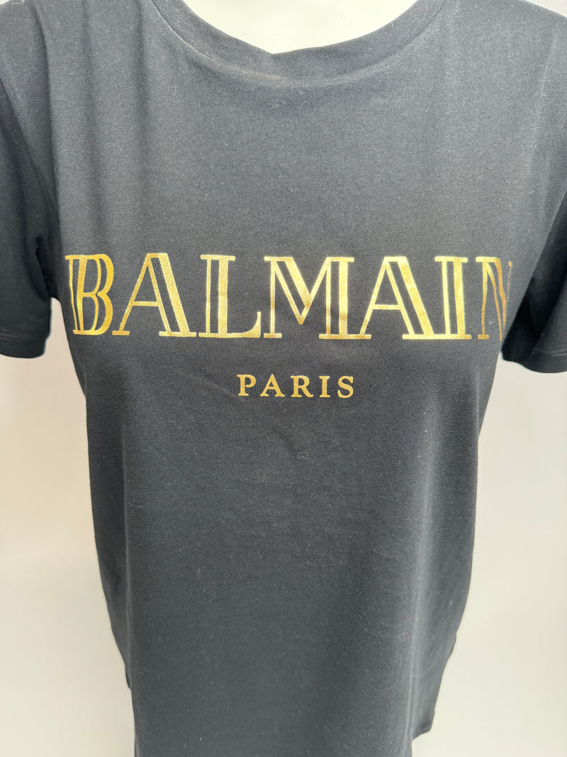 Balmain Black Logo T-Shirt (Size Large / UK 12)