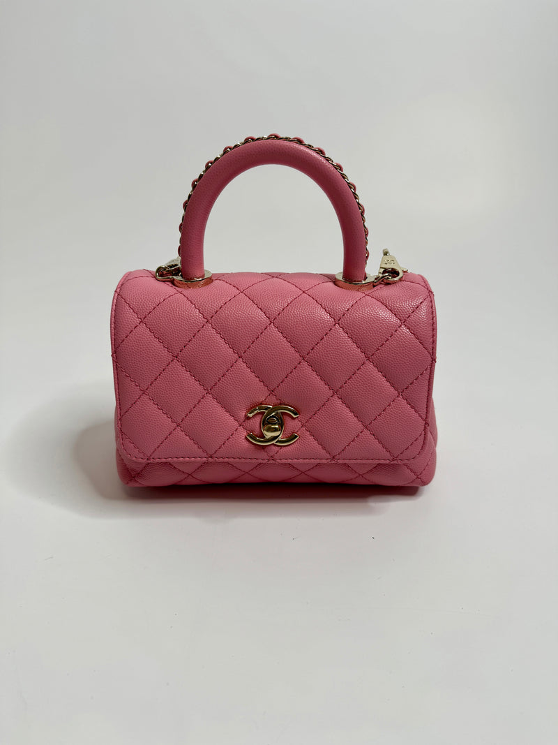 Chanel Mini Coco Top Handle In Pink Caviar Leather