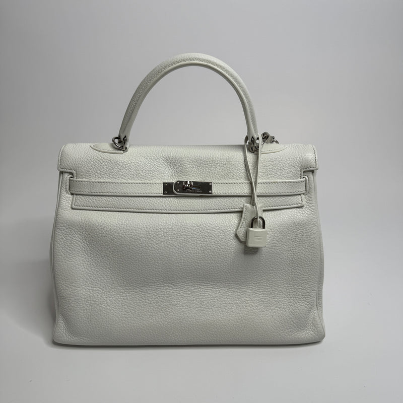 Hermès Kelly 35 In White Clemence With Palladium HW