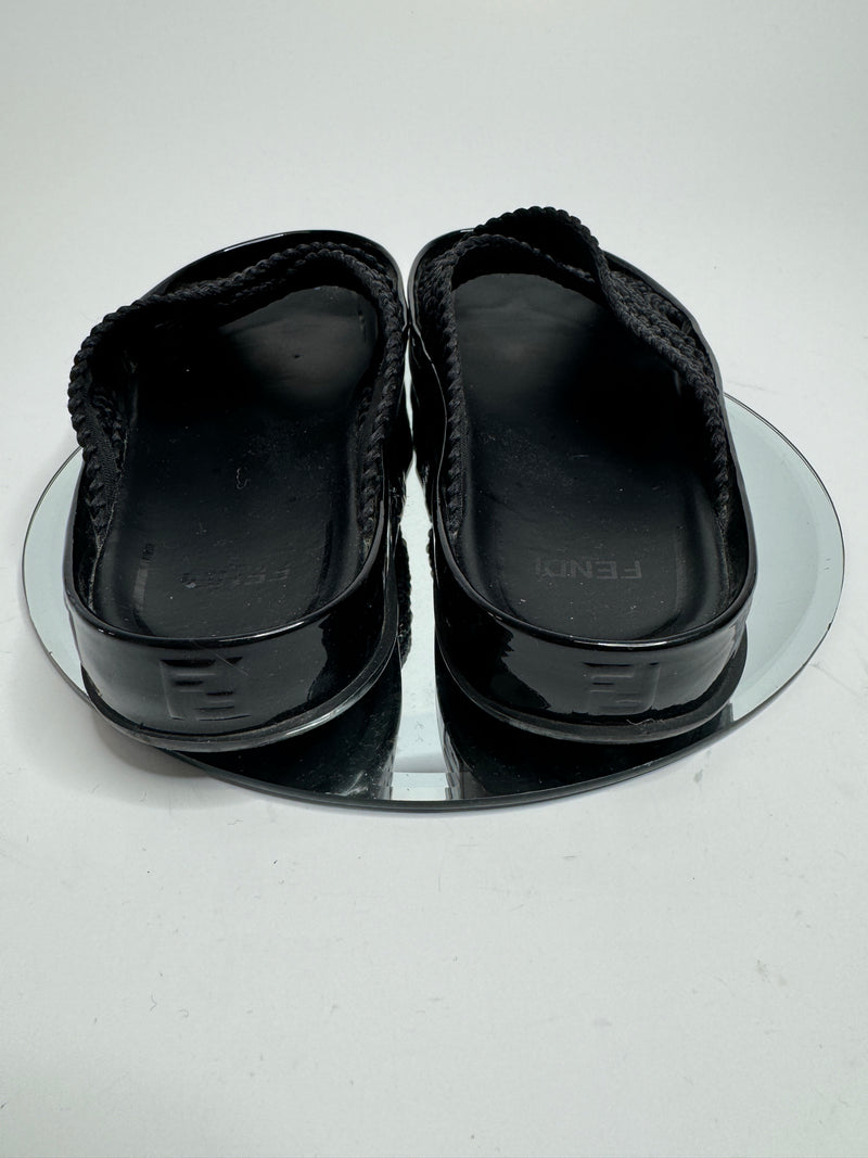 Fendi Reflections Ff-Logo Faux-Raffia Slides (Size 37.5/UK 4.5)