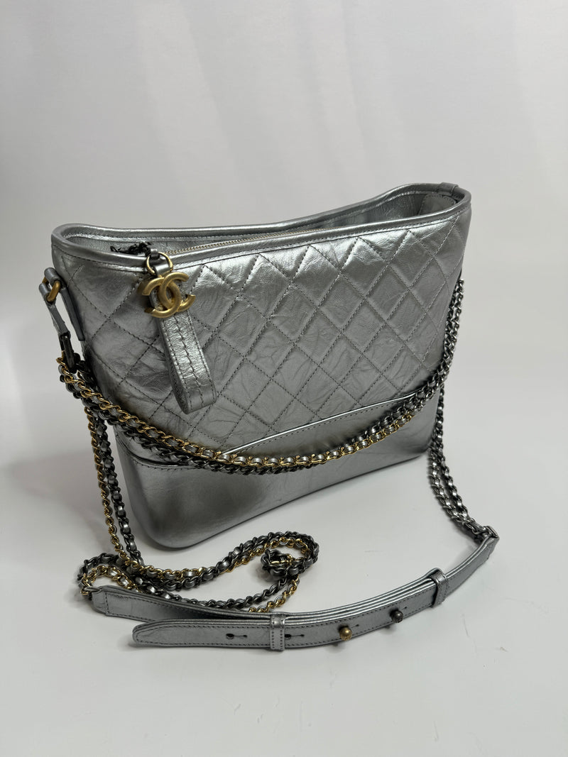 Chanel Large Gabrielle Bag in Silver Calfskin