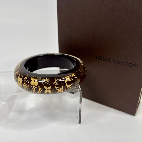 Auth Louis Vuitton Monogram Rhinestone Inclusion Bracelet Black/Gold/Clear  Used