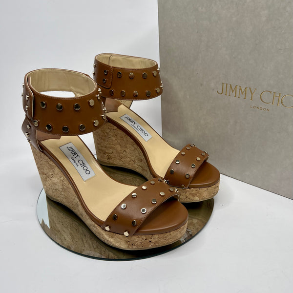 Jimmy Choo Nelly 100 Tan and Cork Wedges (38.5/UK 5.5)